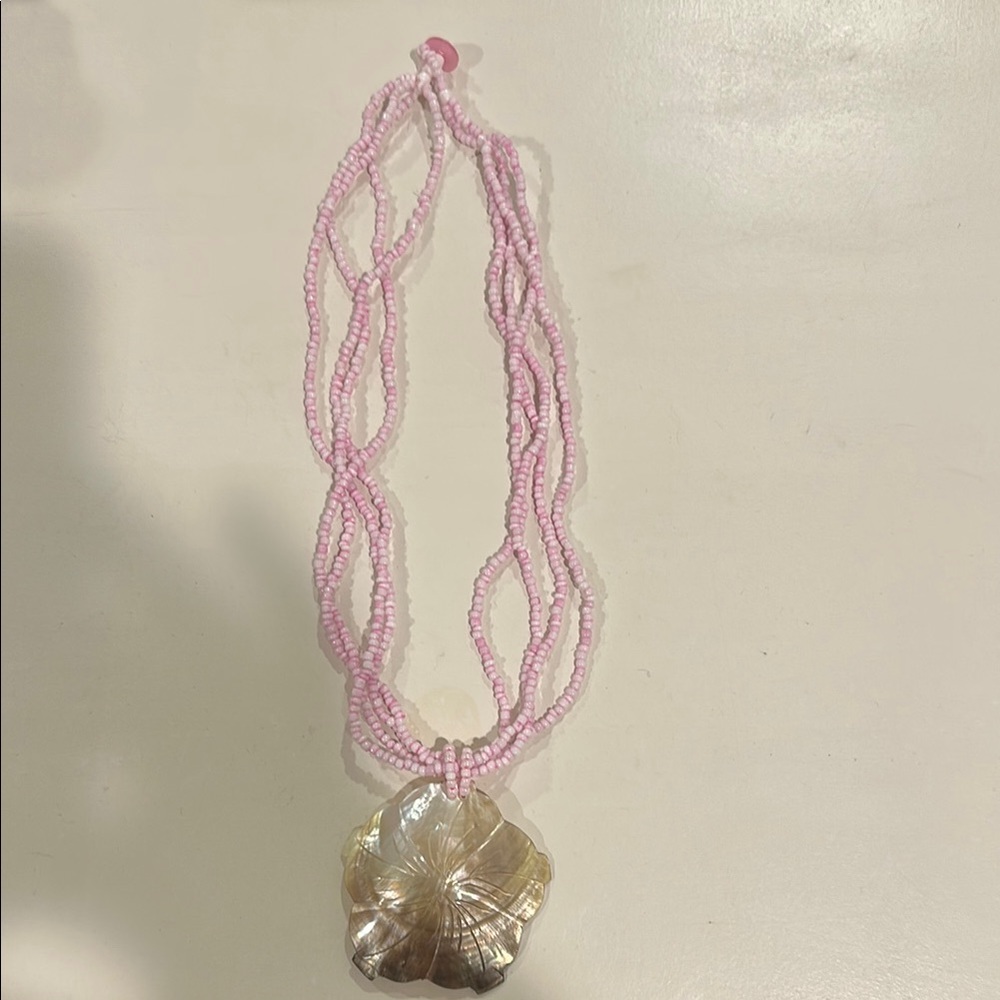 Pink Beaded Necklace with mother of pearl flower Pendant